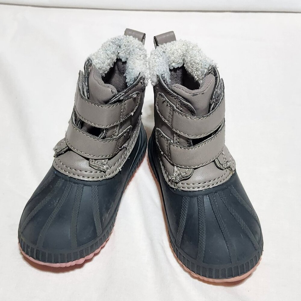 Cat & Jack Toddler Winter Snow Boots – Gray/Pink, Faux Fur, Size 8